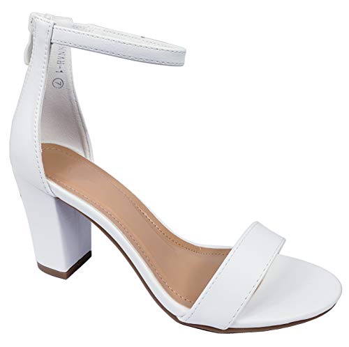Top Moda Over the Toe Strap Ankle Wrap Strap Heel Open Toe Medium Heel, White, 8.5 - Image 1