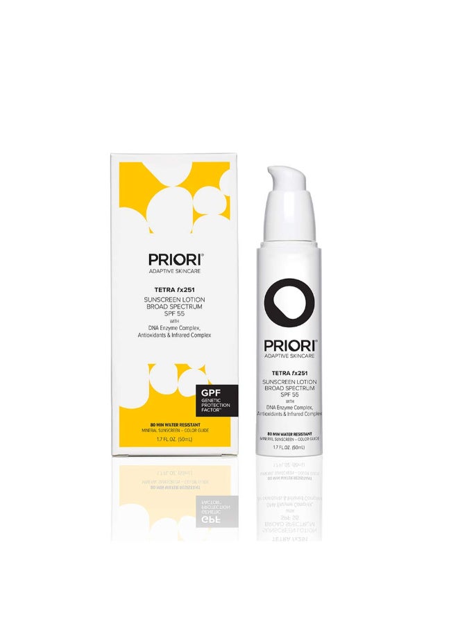 Priori Skincare Tetra Sunscreen Lotion Broad Spectrum SPF 55 Universal Skin Tint Zinc Oxide Facial Sunscreen Blue Light Protection Antioxidant Matte Finish 17 fl oz - Image 3