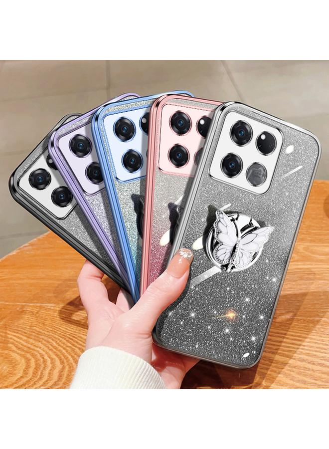 اس-توب جراب لهاتف OnePlus Ace Racing مطلي بطبقة لامعة متدرجة اللون مع حامل على شكل فراشة من مادة TPU - Image 2