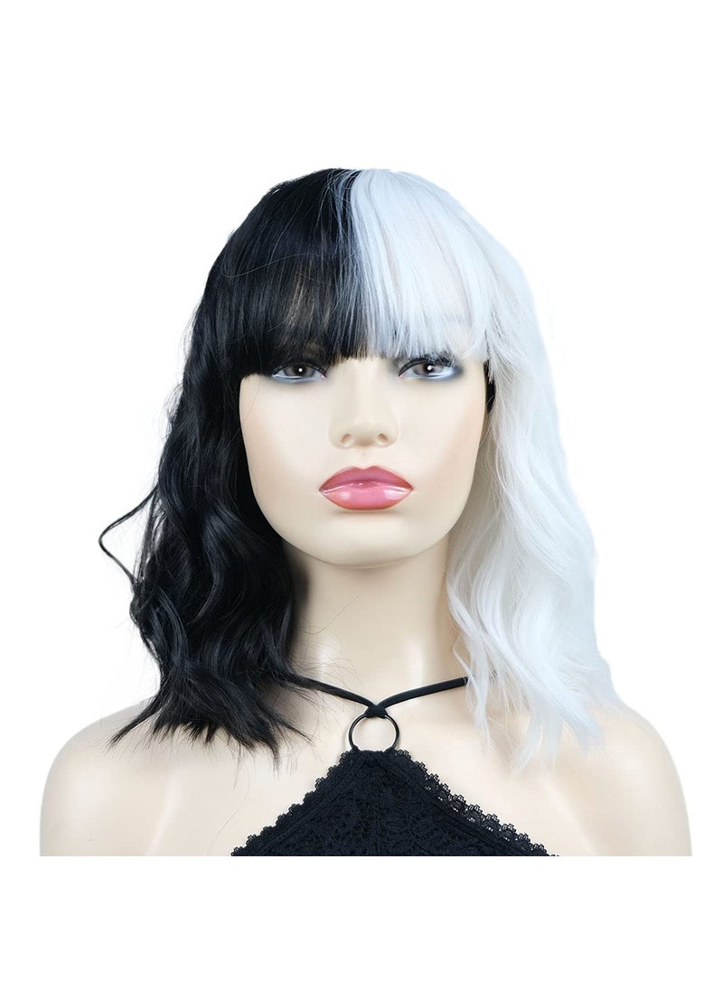 Wiginway - Wiginway Cosplay Wig Black and White Synthetic Hair Short Wavy Wigs Natural Bouncy Curls Role Play Hairs - Image 1