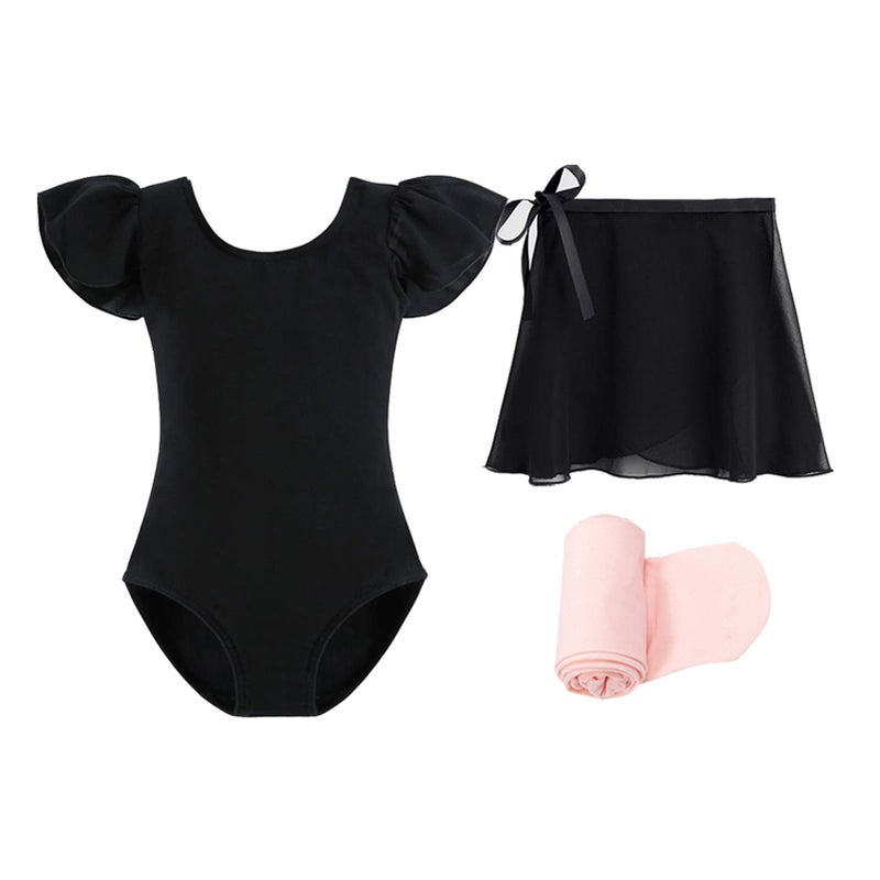 ستيل طقم رقص باليه من ستيل بأكمام قصيرة، يتألف من تنورة وبنطال ضيق للرقص. - Image 1