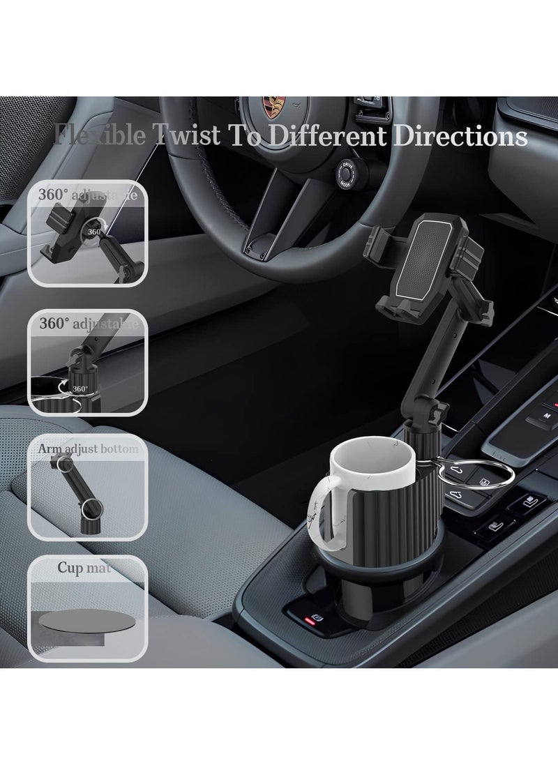 SYOSI Cup Holder Phone Mount for Car, Universal Auto Cell Phone Stand with Drink Expand Cup Holder, 360° Rotation, High Adjustable Cell Phone Cup Holder Expander Compatible with All Mobile Phones and All Ca - Image 2