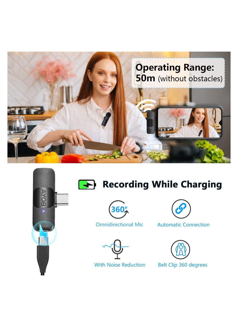 BY-V20 Wireless Lavalier Microphone for Android USB C Smartphone Tablet External Mini Lapel Type C Microphone for Cell Phone Clip-On Mic for Video Recording Podcast YouTube Live Streaming
