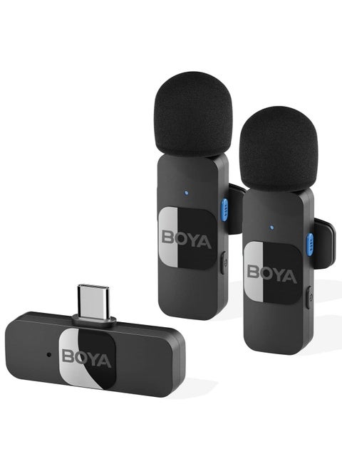 BY-V20 Wireless Lavalier Microphone for Android USB C Smartphone Tablet External Mini Lapel Type C Microphone for Cell Phone Clip-On Mic for Video Recording Podcast YouTube Live Streaming