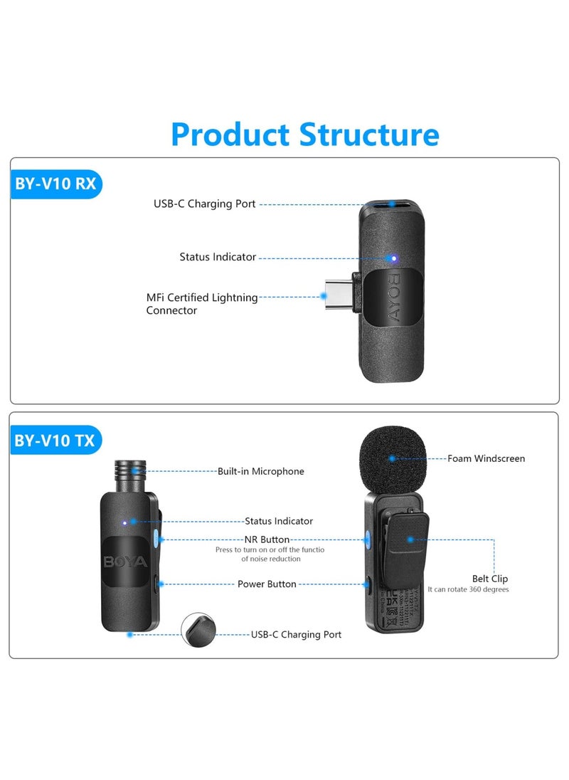 BY-V20 Wireless Lavalier Microphone for Android USB C Smartphone Tablet External Mini Lapel Type C Microphone for Cell Phone Clip-On Mic for Video Recording Podcast YouTube Live Streaming