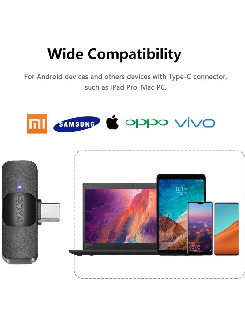 BY-V20 Wireless Lavalier Microphone for Android USB C Smartphone Tablet External Mini Lapel Type C Microphone for Cell Phone Clip-On Mic for Video Recording Podcast YouTube Live Streaming