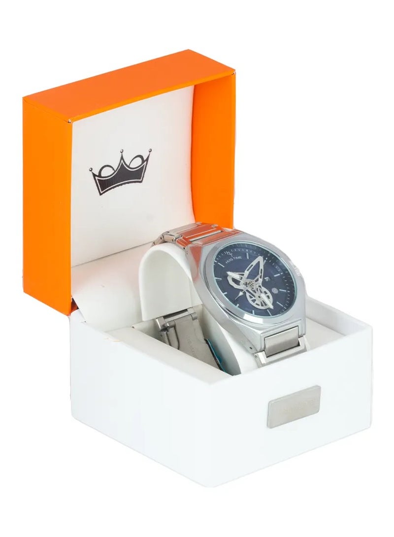 phoneme Analog wristwatch for men from PHONEME with a silver frame and blue dial, water-resistant up to 30 meters. - Image 1