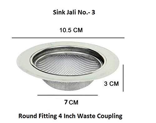 SQUARO Stainless Steel Strainer Kitchen Drain Basin Basket Stopper Drainer Sink Jali (No-3, 106 mm Round Fitting 4 Inch Waste Coupling, Large) - Image 3