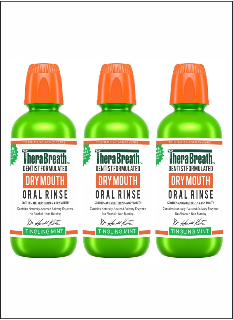 TheraBreath Fresh Breath Oral Rinse  Tingling Mint for Ultimate Fresh Breath Pack Of 3 