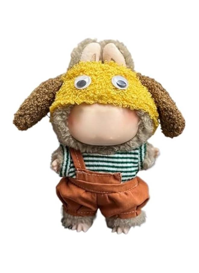 Arabest 6.7 inch Doll Clothes Set for Labubu Dolls - Includes Yellow Dog Hat, Green Striped Top, and Orange Pants  - Image 1