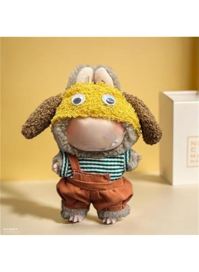 Arabest 6.7 inch Doll Clothes Set for Labubu Dolls - Includes Yellow Dog Hat, Green Striped Top, and Orange Pants  - Image 2