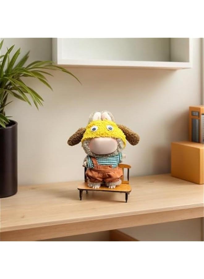 Arabest 6.7 inch Doll Clothes Set for Labubu Dolls - Includes Yellow Dog Hat, Green Striped Top, and Orange Pants  - Image 3