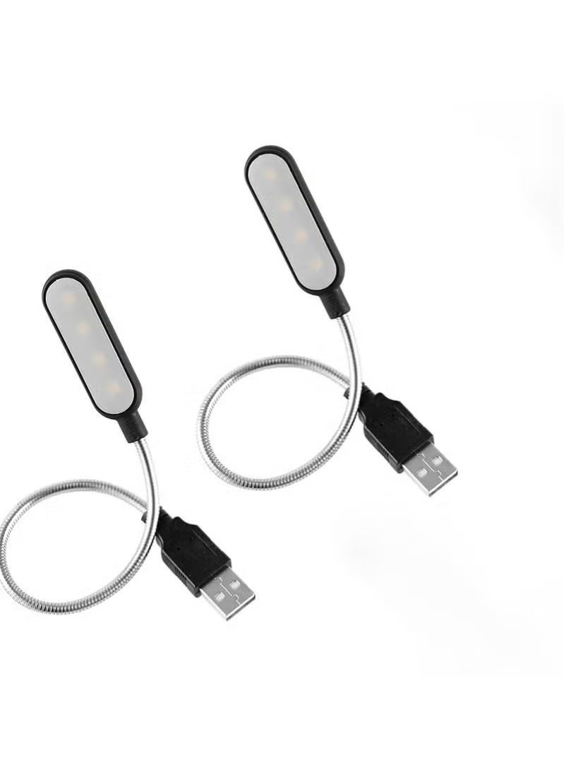 مصباح لابتوب متعدد الوظائف 2 قطع، مصباح USB بذراع مرنة، تقنية LED لرعاية العين، تصميم قابلة للتوصيل والتشغيل، مصباح قراءة USB لأجهزة اللابتوب ولوحات المفاتيح والمكاتب وقراءة الكتب (ضوء دافئ) - Image 1