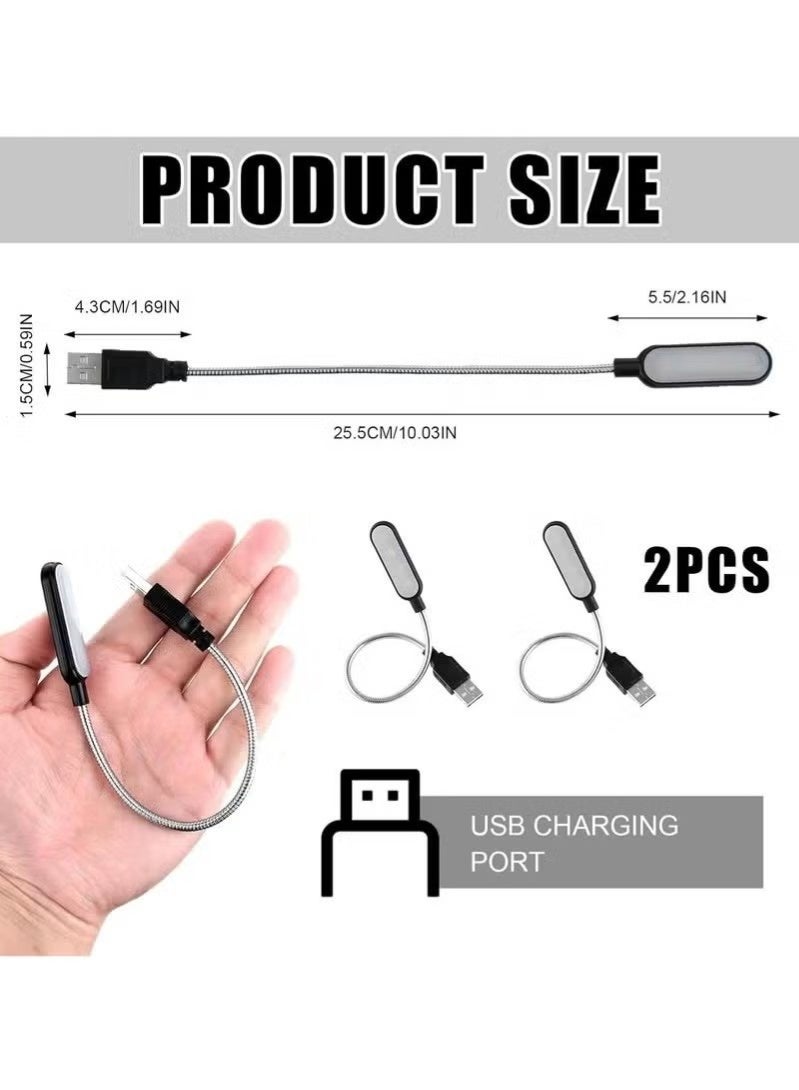 مصباح لابتوب متعدد الوظائف 2 قطع، مصباح USB بذراع مرنة، تقنية LED لرعاية العين، تصميم قابلة للتوصيل والتشغيل، مصباح قراءة USB لأجهزة اللابتوب ولوحات المفاتيح والمكاتب وقراءة الكتب (ضوء دافئ) - Image 2