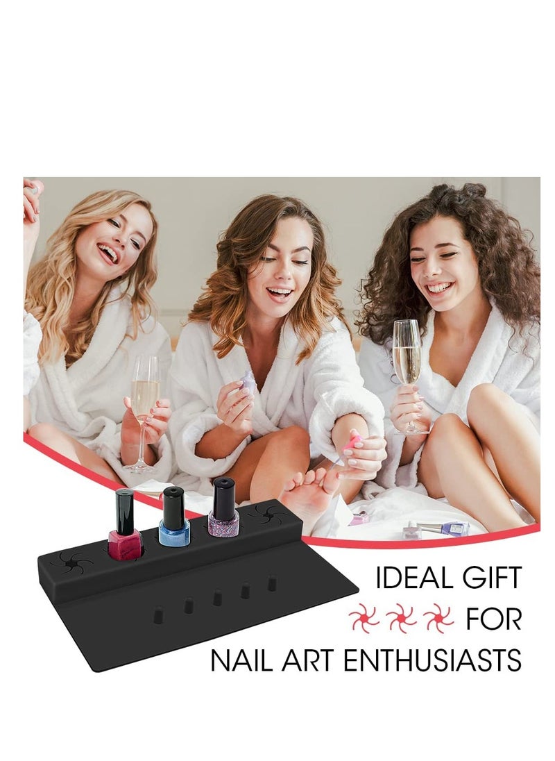 KASTWAVE - Nail Polish Silicone Holder, Fingernail Painting Tools, 2 in 1 Nail Polish Organizer with Fixed Finger with Anti-Spill Bottle Stand and Finger Separators for Pedicure Manicure, Black - Image 1