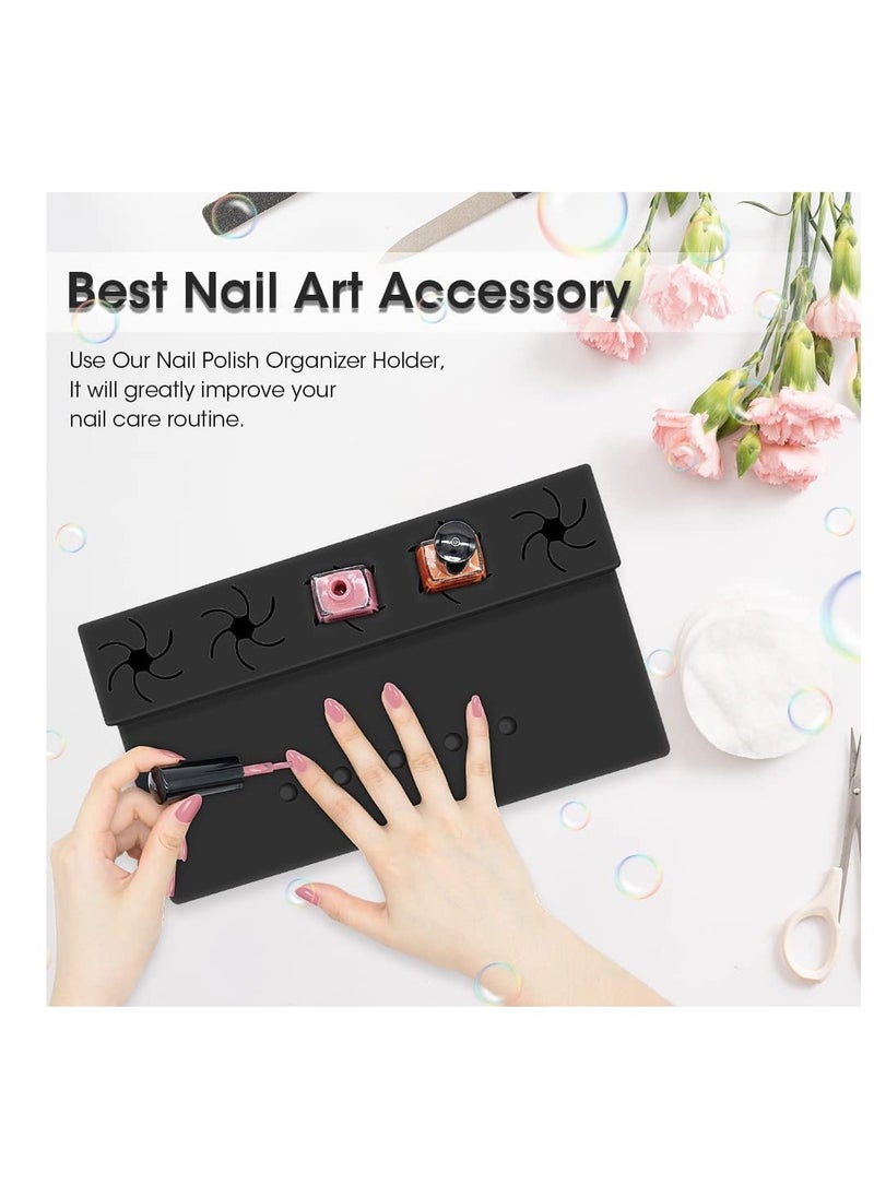 KASTWAVE - Nail Polish Silicone Holder, Fingernail Painting Tools, 2 in 1 Nail Polish Organizer with Fixed Finger with Anti-Spill Bottle Stand and Finger Separators for Pedicure Manicure, Black - Image 1