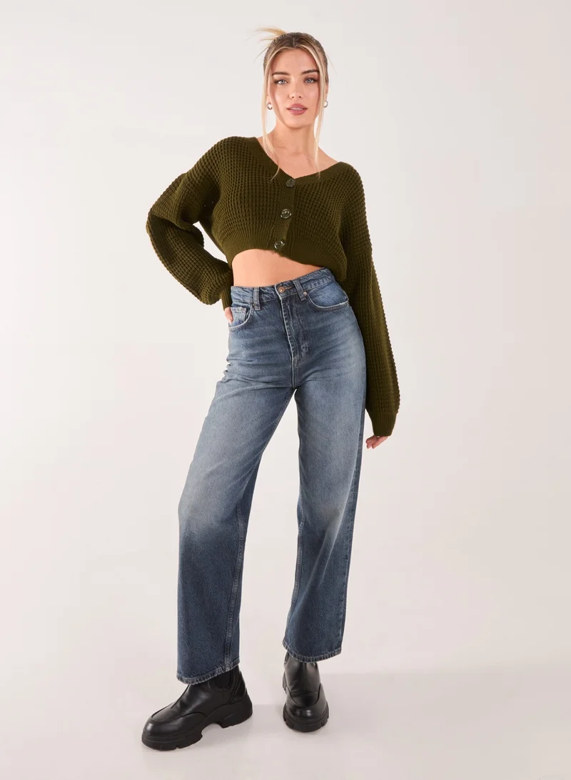 Pink Vanilla V Neck Cropped Knitted Cardigan