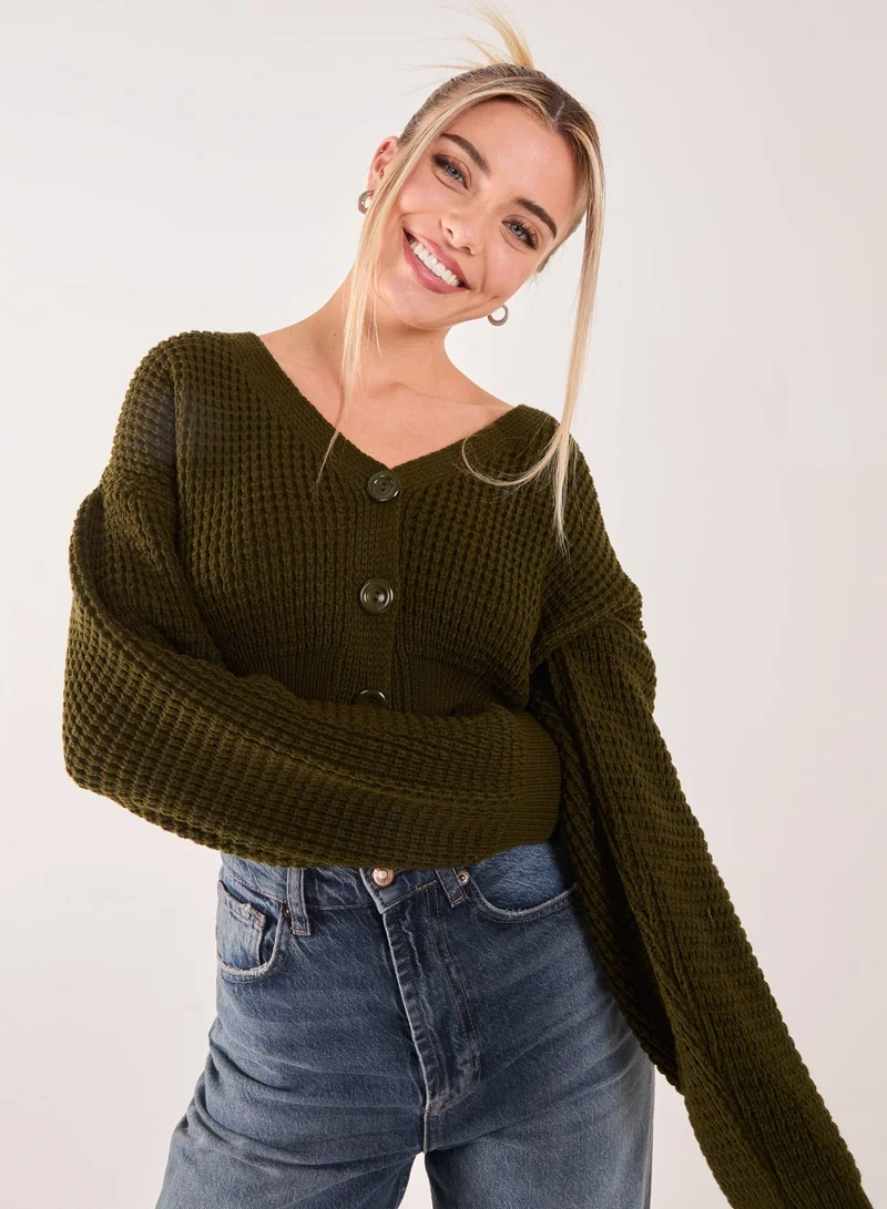 V Neck Cropped Knitted Cardigan
