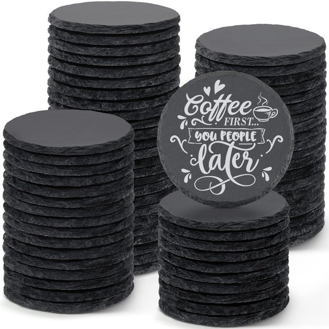 72 PCS Round Slate Coasters Bulk 4 Inch Black Handmade Rustic Rock Stone Drink Coaster for Laser Engraving Etching Engravable Blanks Material for Engraver Crafts Gifts