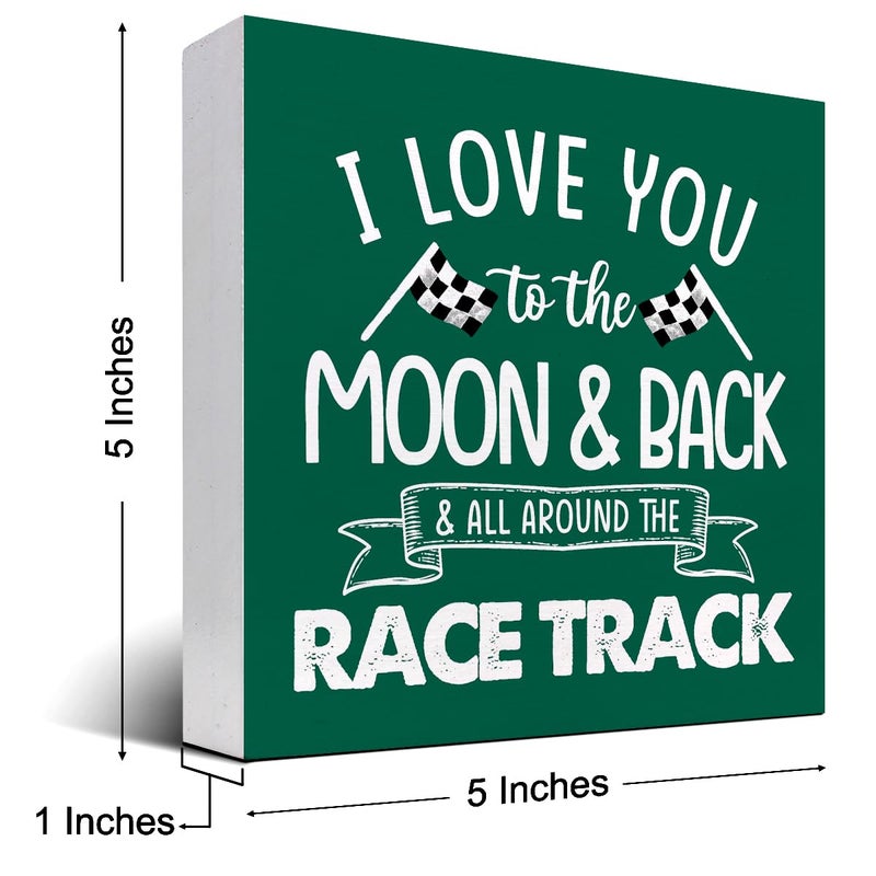 z-crange z-crange I Love You To The Moon And Back And All Around The Race Track Wood Box Sign Desk Decor Farmhouse Racing Checkered Flags Box Block Sign for Home Boys Room Shelf Table Decor Decorations Jungle - Image 2