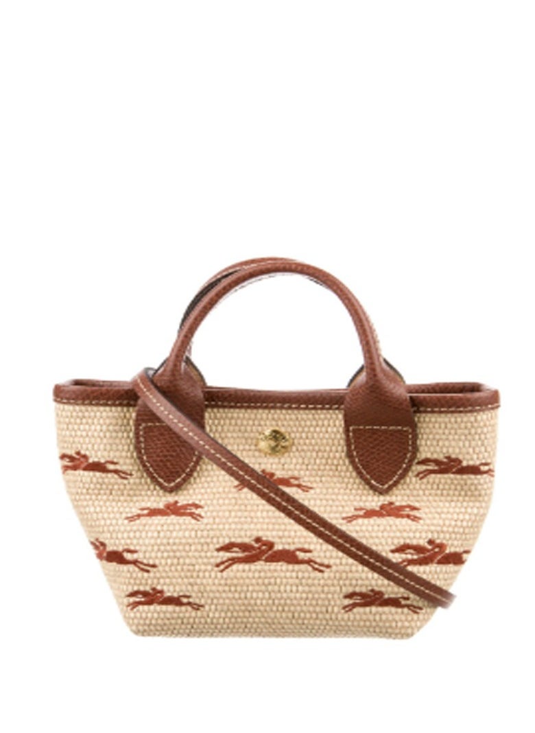 Longchamp - Longchamp Leather Trim Embroidered Raffia Mini Tote w/ Strap - Image 1
