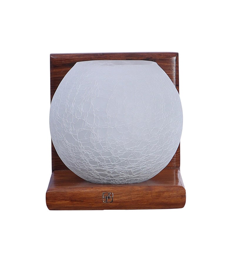 Green House Greenhouse Handmade Sheesham Wood Wall Light Lamp| L-Shape Design | E27 Bulb Holder(Bulb Included) | Bedroom/Living/Dining/Dressing | Globe Shape Frost Glass | Luxurious | 1Yr Replacement Warranty - Image 4