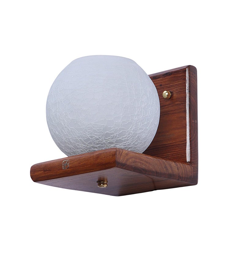Green House Greenhouse Handmade Sheesham Wood Wall Light Lamp| L-Shape Design | E27 Bulb Holder(Bulb Included) | Bedroom/Living/Dining/Dressing | Globe Shape Frost Glass | Luxurious | 1Yr Replacement Warranty - Image 2