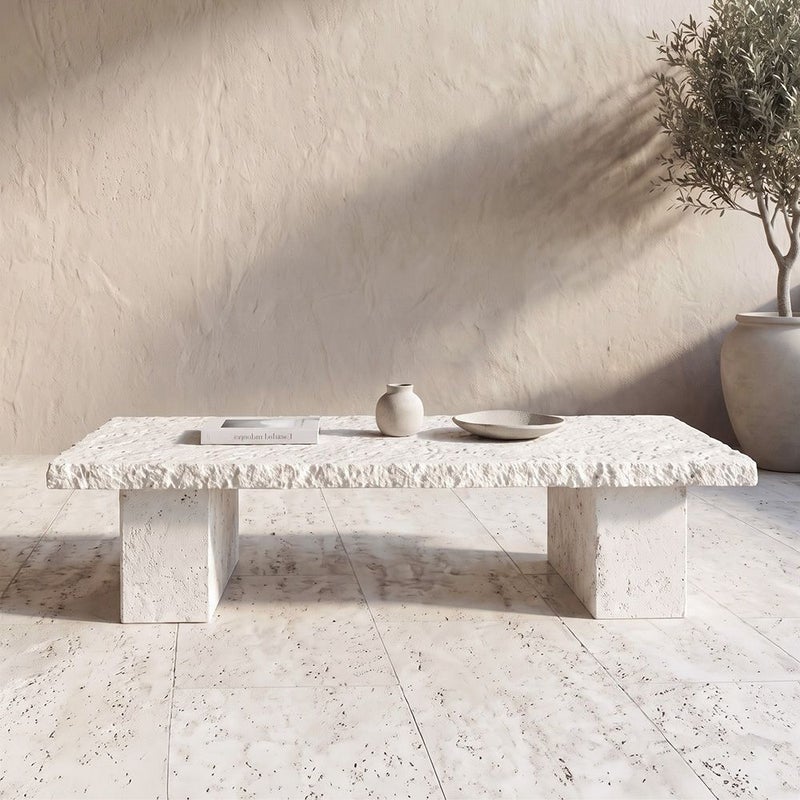 DANUBE HOME Boulder Slab Mgo Coffee Table  | All Weather 1 Piece Outdoor Table | Modern Design Furniture For Balcony, Garden Bench Seating Terrace Lawn Patio Poolside - L111.5xW55.5xH35.5cm -Multi Color - Image 3