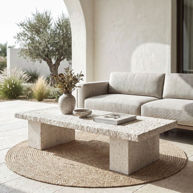DANUBE HOME Boulder Slab Mgo Coffee Table  | All Weather 1 Piece Outdoor Table | Modern Design Furniture For Balcony, Garden Bench Seating Terrace Lawn Patio Poolside - L111.5xW55.5xH35.5cm -Multi Color - Image 1