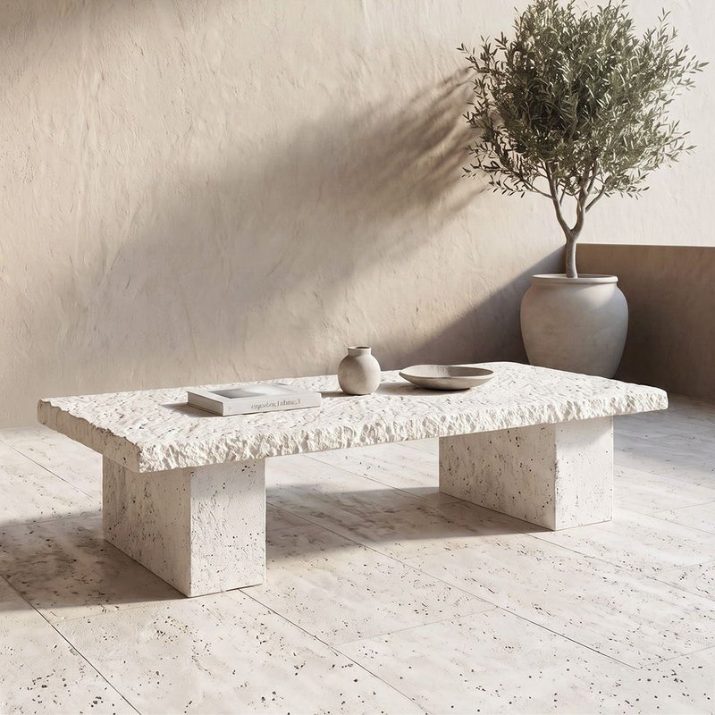 DANUBE HOME Boulder Slab Mgo Coffee Table  | All Weather 1 Piece Outdoor Table | Modern Design Furniture For Balcony, Garden Bench Seating Terrace Lawn Patio Poolside - L111.5xW55.5xH35.5cm -Multi Color - Image 2