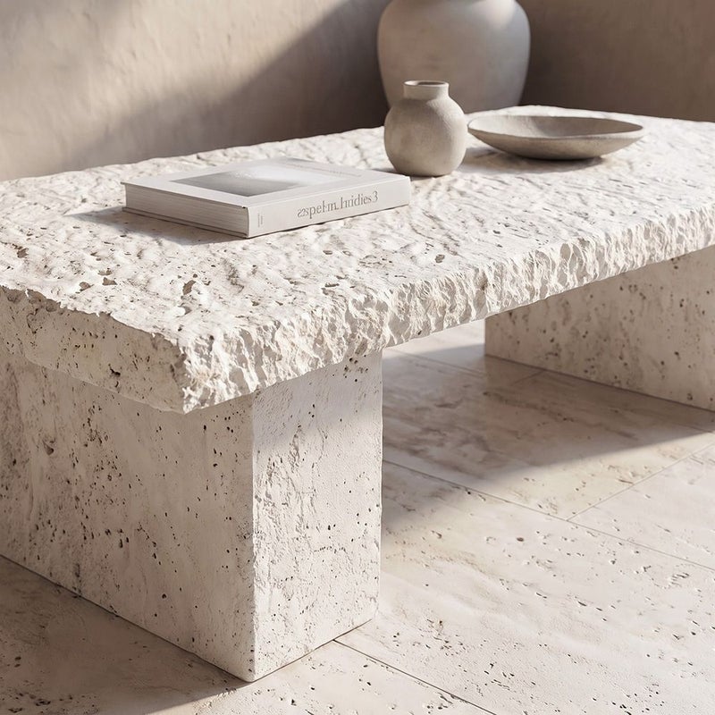 DANUBE HOME Boulder Slab Mgo Coffee Table  | All Weather 1 Piece Outdoor Table | Modern Design Furniture For Balcony, Garden Bench Seating Terrace Lawn Patio Poolside - L111.5xW55.5xH35.5cm -Multi Color - Image 4