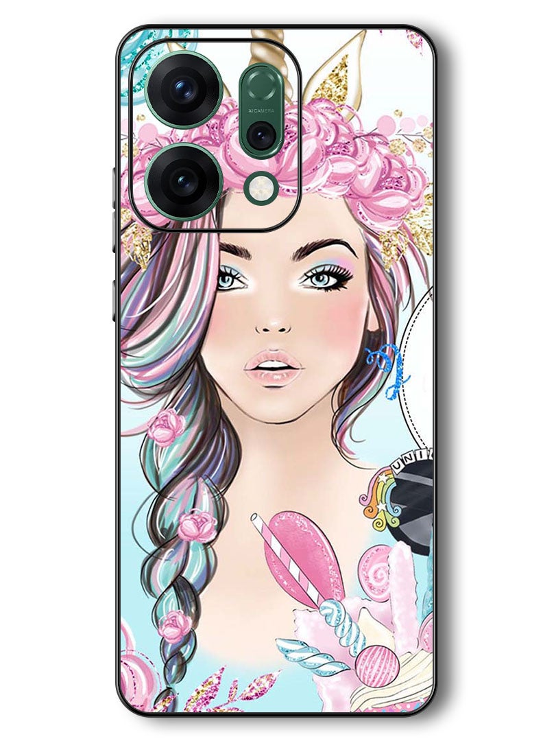 Theodor Case Compatible with Oppo Reno 14 6.59 Inch Protection Shockproof Bumper Cover Unicorn Girl - Image 1