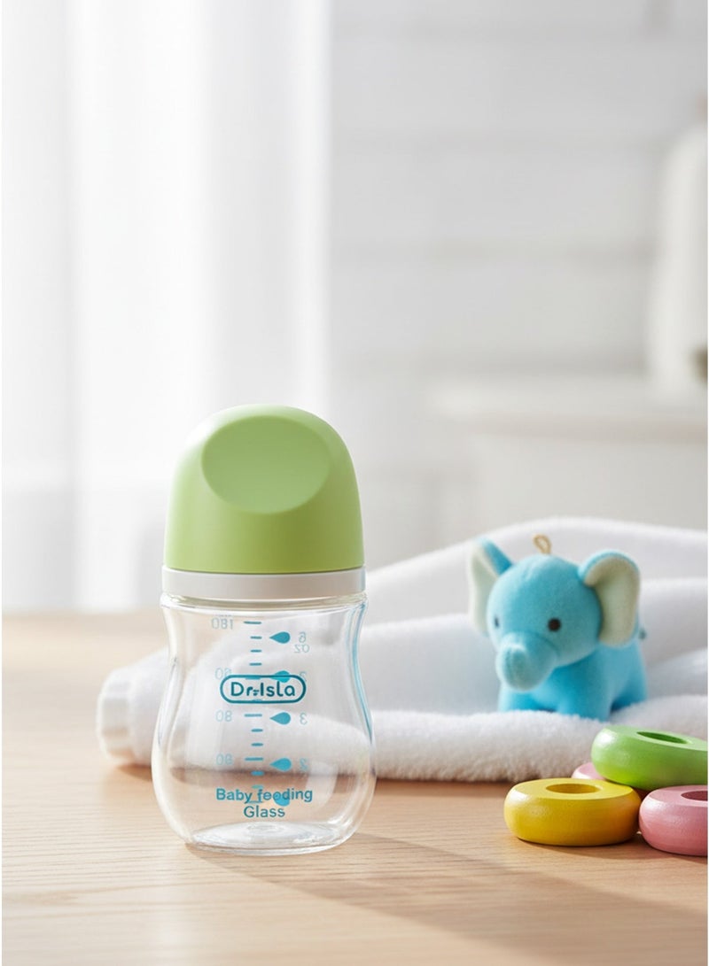 Dr.isla زجاجة رضاعة للأطفال حديثي الولادة من Dr.isla – مضادة للاختناق، زجاج بورا سيليكات، مضادة للمغص، خالية من الـ BPA، سعة 160 مل، من عمر شهر حتى 3 أشهر، لون أخضر - Image 2