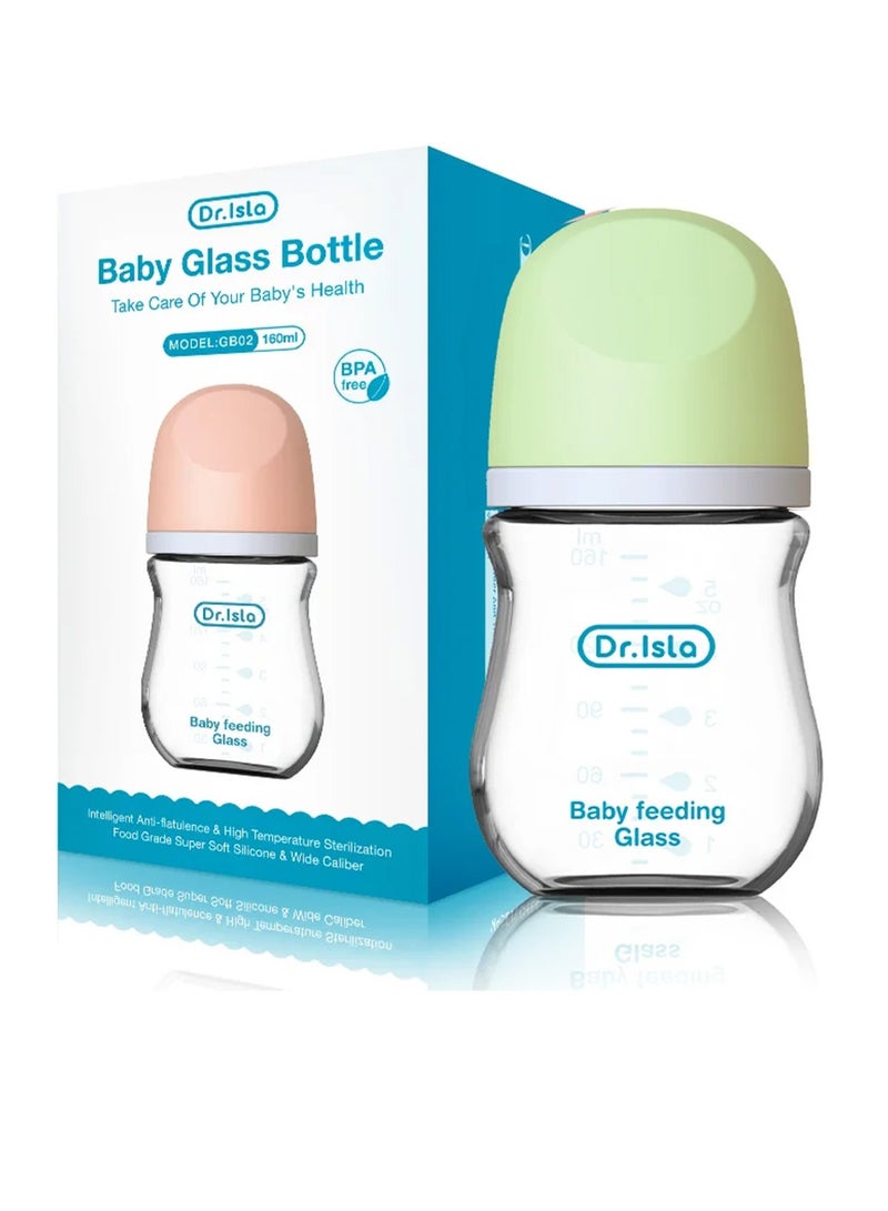 Dr.isla زجاجة رضاعة للأطفال حديثي الولادة من Dr.isla – مضادة للاختناق، زجاج بورا سيليكات، مضادة للمغص، خالية من الـ BPA، سعة 160 مل، من عمر شهر حتى 3 أشهر، لون أخضر - Image 4