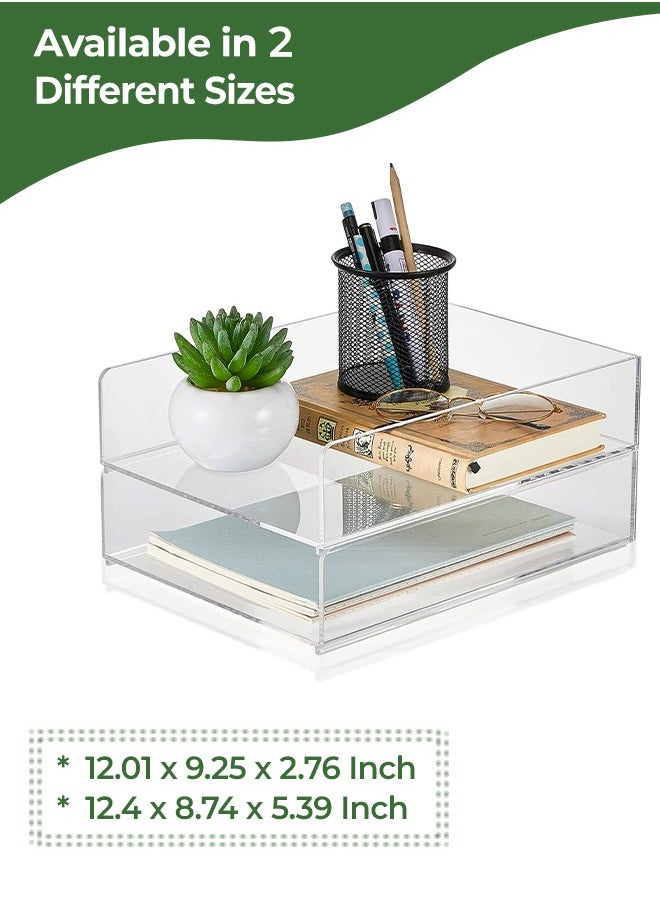 Eworld 2-Tier Acrylic Desk Organizers featuring rounded edges and stackable Clear Document Trays for Office Organization, Ideal for A4 letters, stationery, documents, books, memos and pads, (2 Sizes)  - Image 2