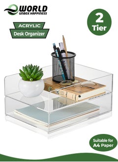 2-Tier Acrylic Desk Organizers featuring rounded edges and stackable Clear Document Trays for Office Organization, Ideal for A4 letters, stationery, documents, books, memos and pads, (2 Sizes)