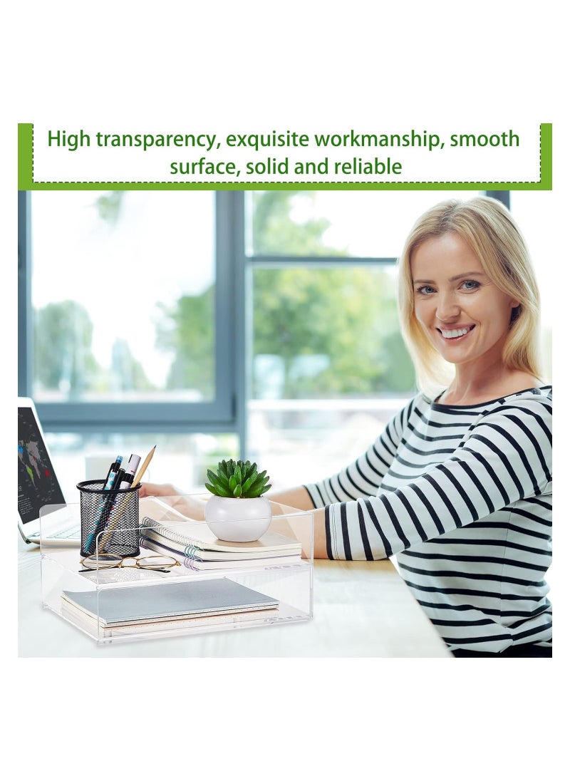 Eworld 2-Tier Acrylic Desk Organizers featuring rounded edges and stackable Clear Document Trays for Office Organization, Ideal for A4 letters, stationery, documents, books, memos and pads, (2 Sizes)  - Image 5