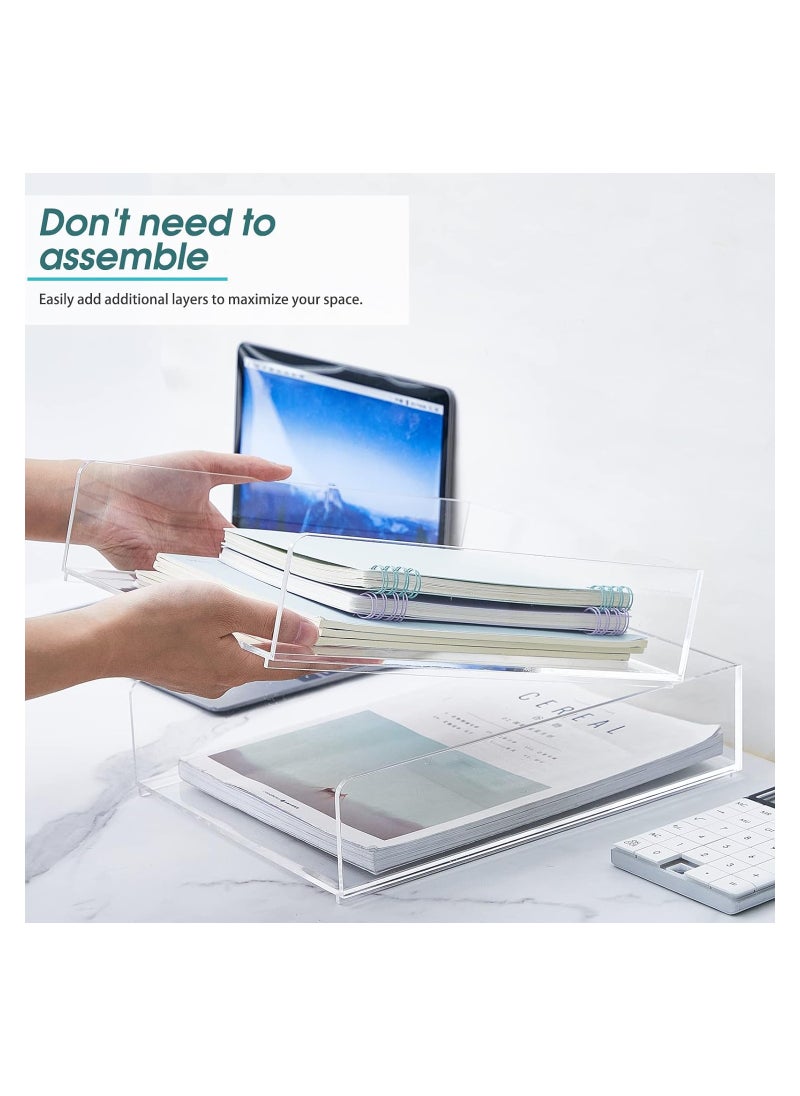 Eworld - 2-Tier Acrylic Desk Organizers featuring rounded edges and stackable Clear Document Trays for Office Organization, Ideal for A4 letters, stationery, documents, books, memos and pads, (2 Sizes) - Image 1