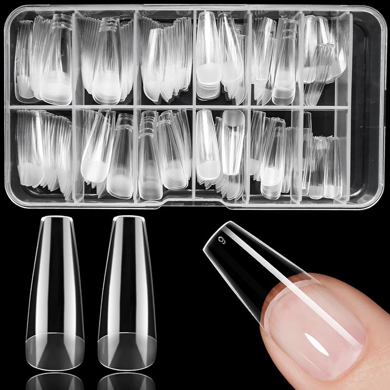 240pc Coffin Gel Nail Tips Long Fake Nails Clear Press on Nails Acrylic Nails Tips, 12 Size Full Cover Nail tips Coffin XL Soft Gel Nail Tips False Nails Extension Artificial Fingernail