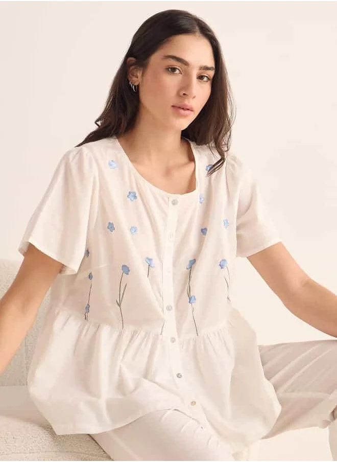 فاف Embroidered Shirt and Pyjama Set