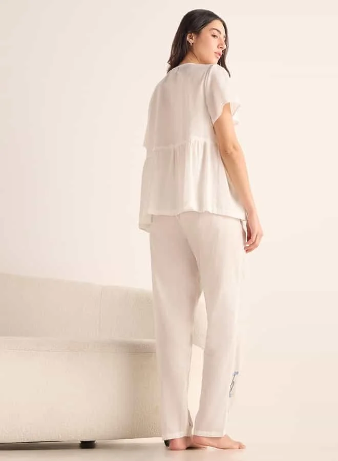 Splash FAV Embroidered Shirt and Pyjama Set
