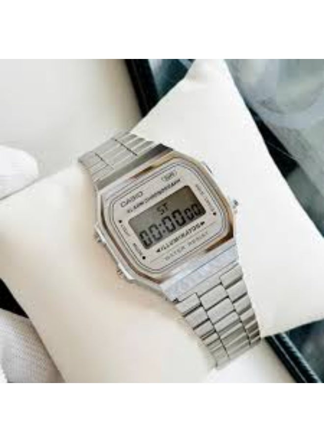 Casio Vintage Unisex Digital Watch – Grey Dial, Silver Stainless Steel Strap - Image 2
