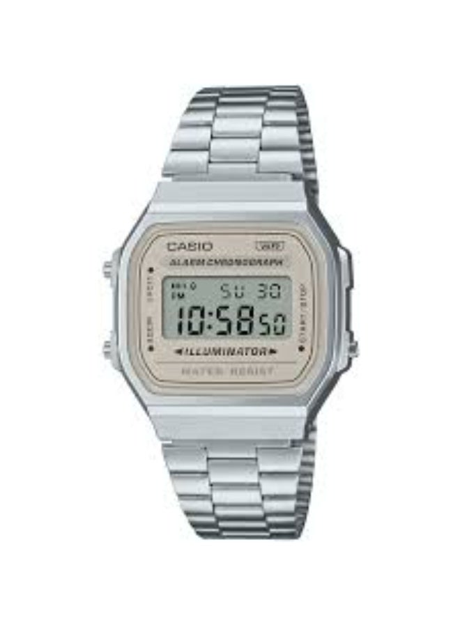 Casio Vintage Unisex Digital Watch – Grey Dial, Silver Stainless Steel Strap - Image 1
