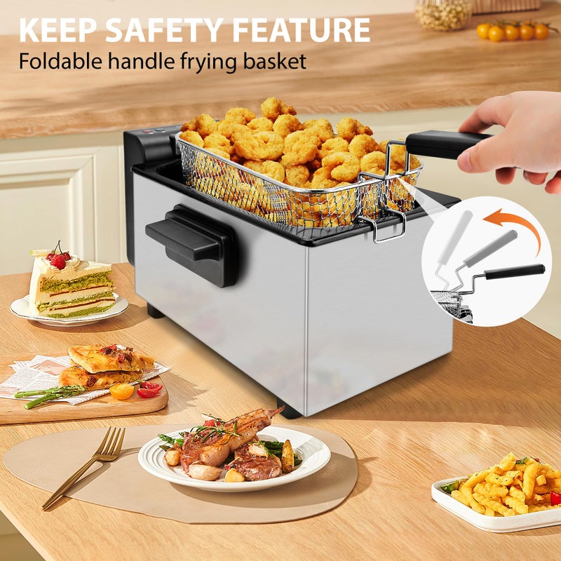 Pukomc Deep Fryer 3 Liter Capacity,1500W Oil Fryer with Adjustable Temperature,Viewing Window,Detachable Frying Basket,Made of Stainless Steel Material and Easy to Clean - Image 5