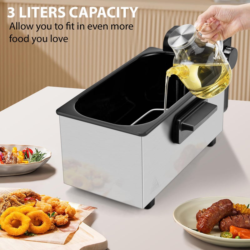 Pukomc Deep Fryer 3 Liter Capacity,1500W Oil Fryer with Adjustable Temperature,Viewing Window,Detachable Frying Basket,Made of Stainless Steel Material and Easy to Clean - Image 4