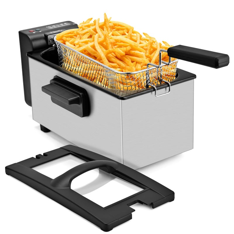 Pukomc Deep Fryer 3 Liter Capacity,1500W Oil Fryer with Adjustable Temperature,Viewing Window,Detachable Frying Basket,Made of Stainless Steel Material and Easy to Clean - Image 1