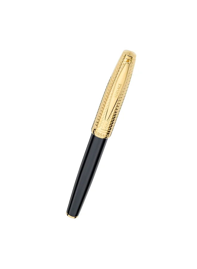 VERSACE Helius Gold Dotted Stainless Steel Black Resin Roller Pen with Blue Ink for Men