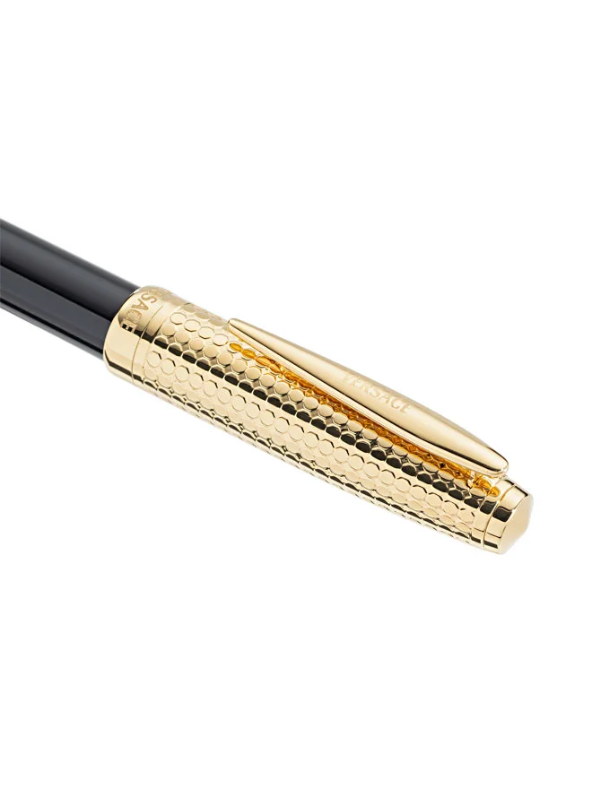 VERSACE Helius Gold Dotted Stainless Steel Black Resin Roller Pen with Blue Ink for Men