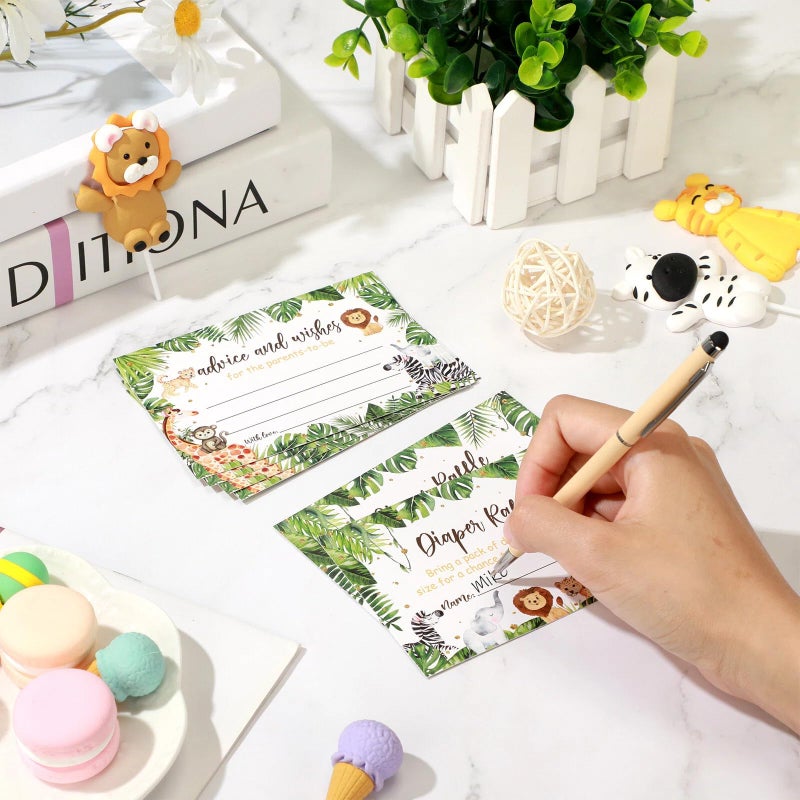 Marspark 51 Pieces Woodland Baby Shower Card Box and Advice Cards, Diaper Raffle Game Box Tickets, Animals Safari Creatures Party Decorations for Baby Shower, Birthday, Gender Reveal (Jungle Animal Theme) - Image 5