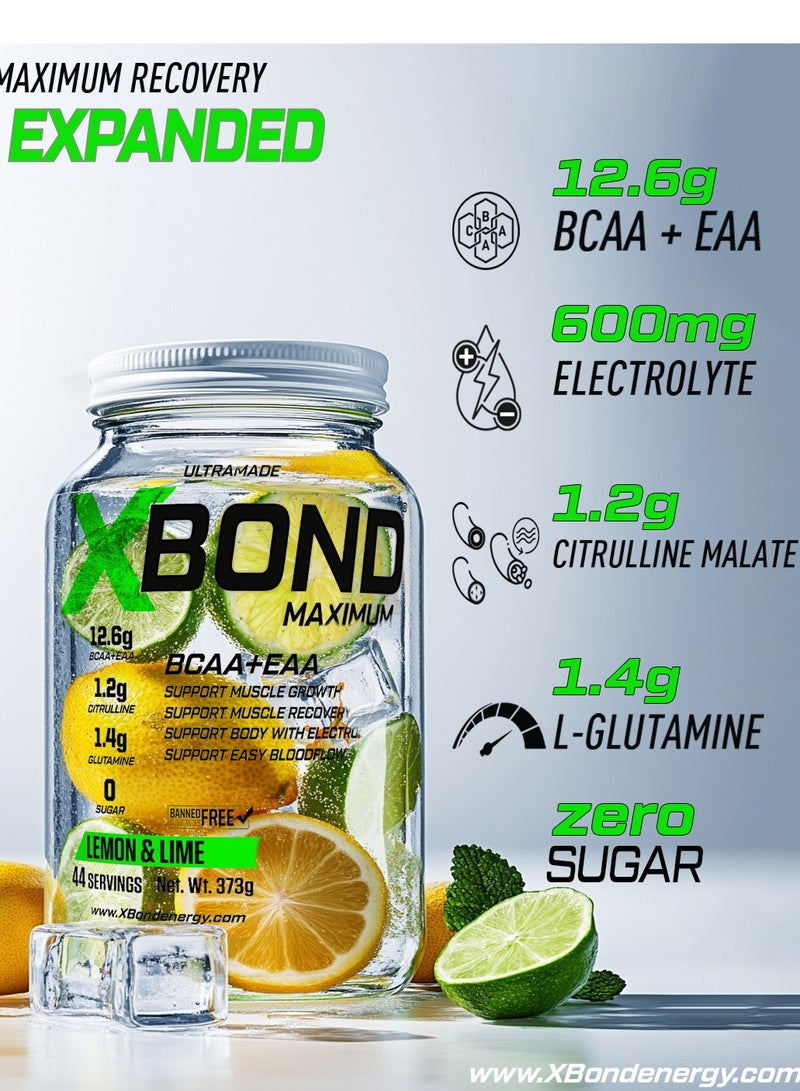 XBOND Maximum BCAA+EAA – 12.6g Amino Acids – Muscle Recovery & Hydration – Sugar Free – 44 Servings (44 Serving, Lemon & Lime) - Image 3